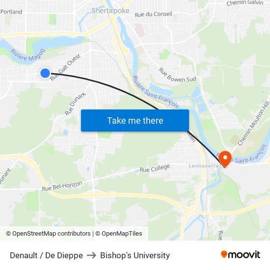 Denault / De Dieppe to Bishop's University map