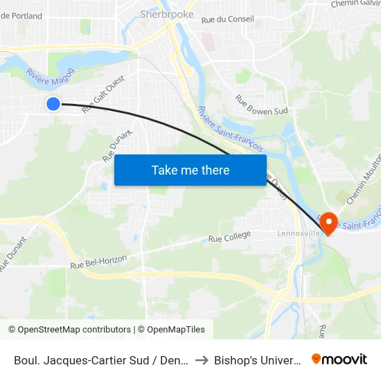 Boul. Jacques-Cartier Sud / Denault to Bishop's University map