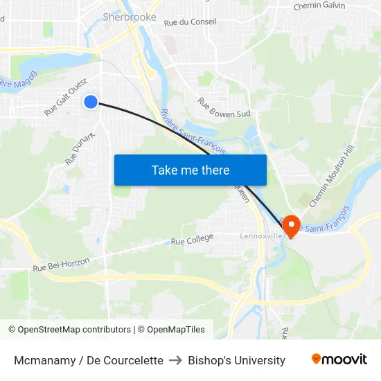 Mcmanamy / De Courcelette to Bishop's University map