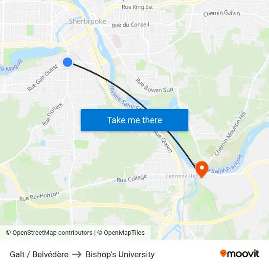 Galt / Belvédère to Bishop's University map