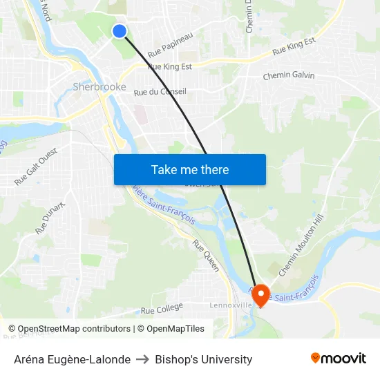 Aréna Eugène-Lalonde to Bishop's University map