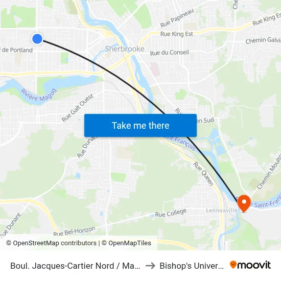 Boul. Jacques-Cartier Nord / Malouin to Bishop's University map