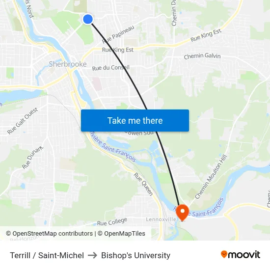 Terrill / Saint-Michel to Bishop's University map