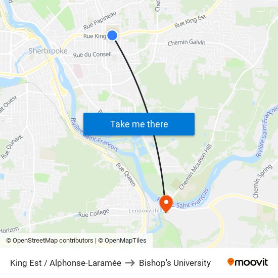 King Est / Alphonse-Laramée to Bishop's University map