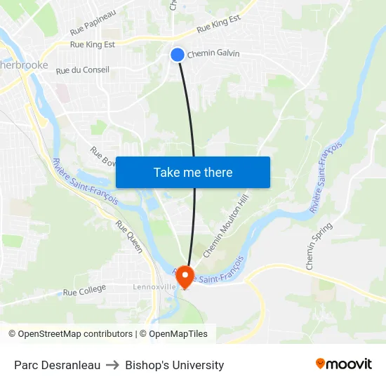 Parc Desranleau to Bishop's University map