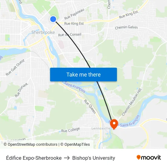 Édifice Expo-Sherbrooke to Bishop's University map