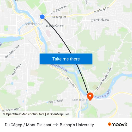 Du Cégep / Mont-Plaisant to Bishop's University map