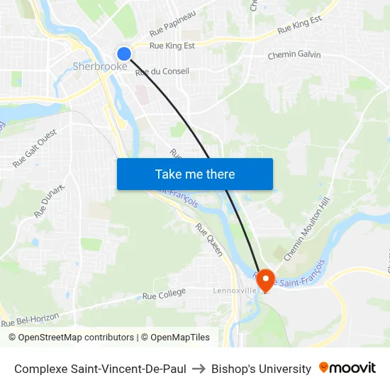 Complexe Saint-Vincent-De-Paul to Bishop's University map