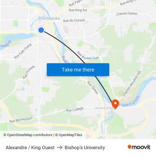 Alexandre / King Ouest to Bishop's University map