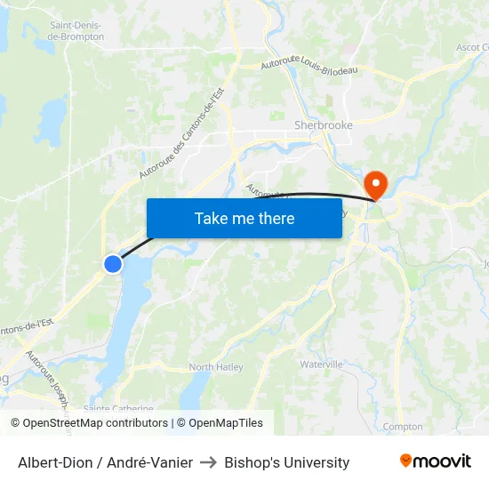 Albert-Dion / André-Vanier to Bishop's University map