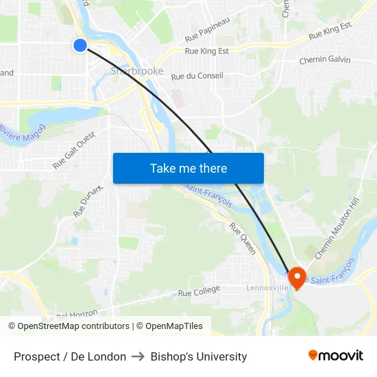 Prospect / De London to Bishop's University map