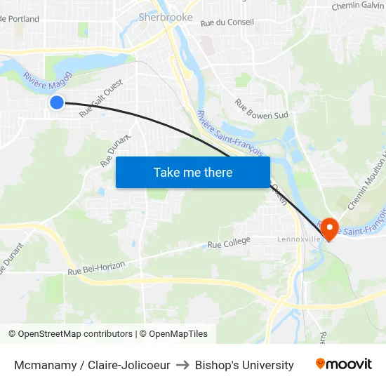 Mcmanamy / Claire-Jolicoeur to Bishop's University map