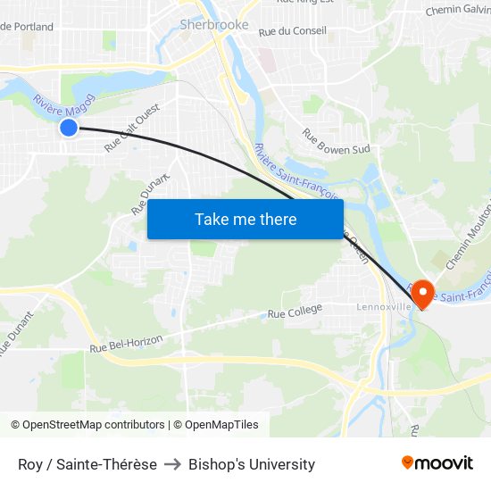 Roy / Sainte-Thérèse to Bishop's University map