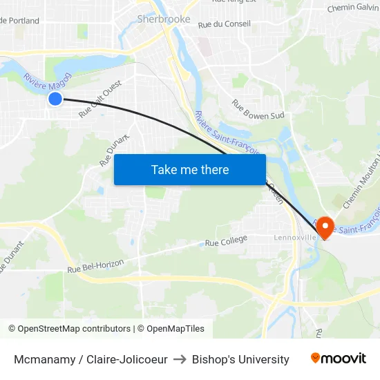 Mcmanamy / Claire-Jolicoeur to Bishop's University map