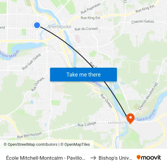 École Mitchell-Montcalm - Pavillon Mitchell to Bishop's University map