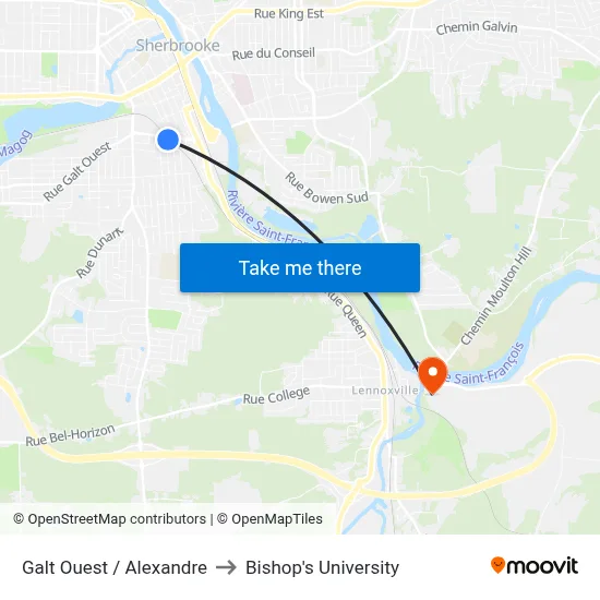 Galt Ouest / Alexandre to Bishop's University map