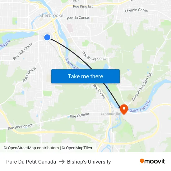 Parc Du Petit-Canada to Bishop's University map
