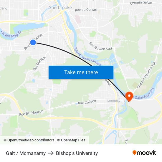 Galt / Mcmanamy to Bishop's University map