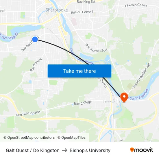Galt Ouest / De Kingston to Bishop's University map