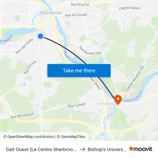 Galt Ouest (Le Centre Sherbrooke) to Bishop's University map