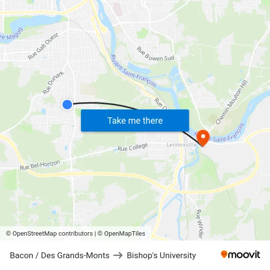 Bacon / Des Grands-Monts to Bishop's University map
