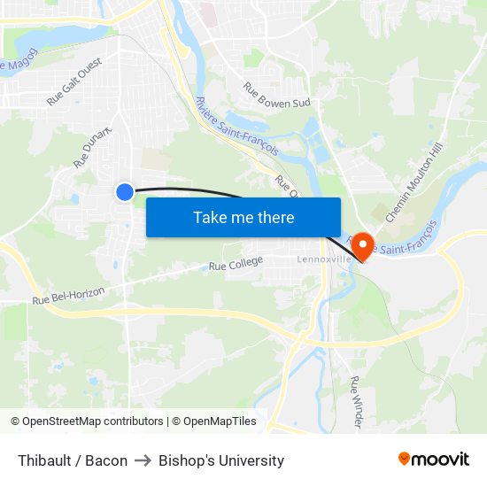 Thibault / Bacon to Bishop's University map