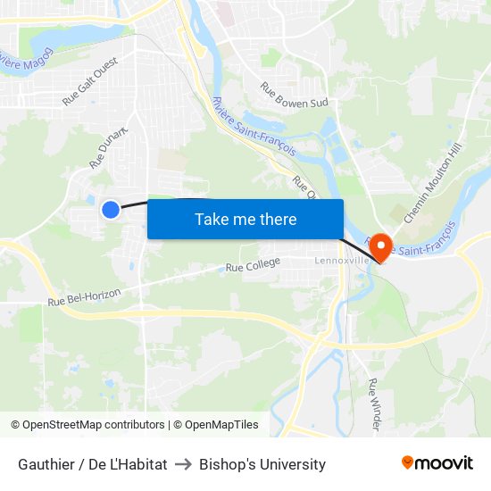 Gauthier / De L'Habitat to Bishop's University map