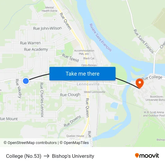 College (No.53) to Bishop's University map