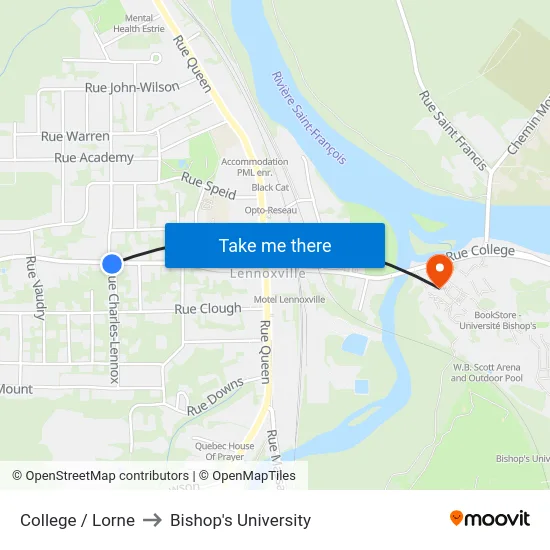 College / Lorne to Bishop's University map