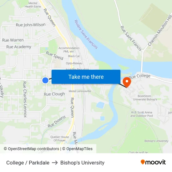 College / Parkdale to Bishop's University map