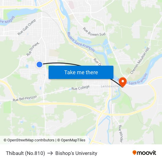 Thibault (No.810) to Bishop's University map