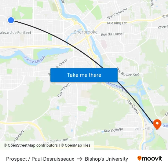 Prospect / Paul-Desruisseaux to Bishop's University map