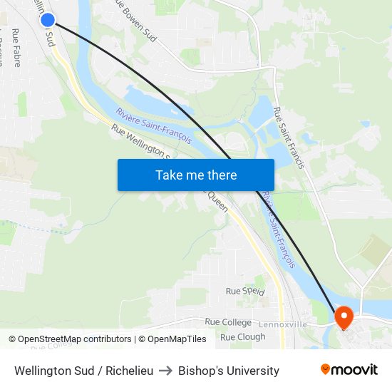 Wellington Sud / Richelieu to Bishop's University map