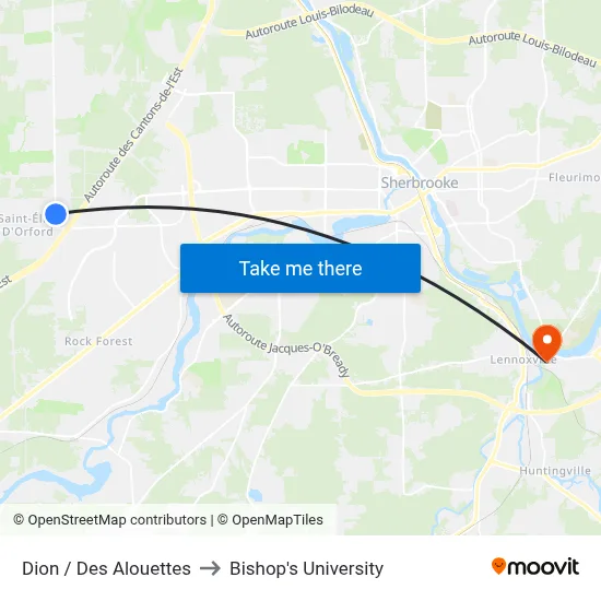 Dion / Des Alouettes to Bishop's University map