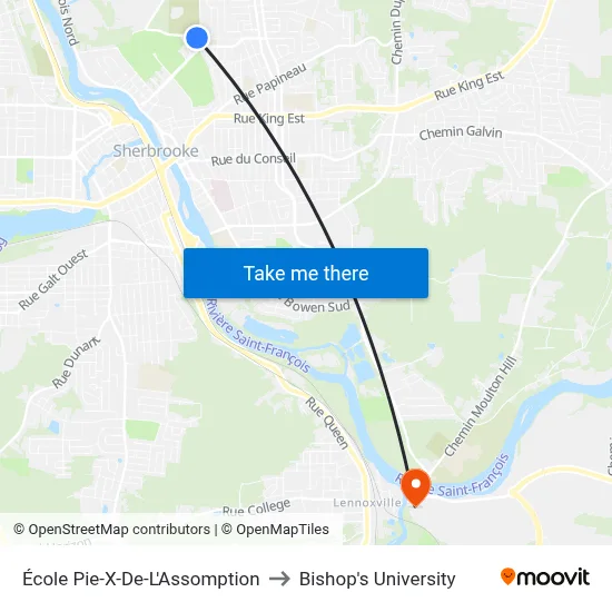 École Pie-X-De-L'Assomption to Bishop's University map