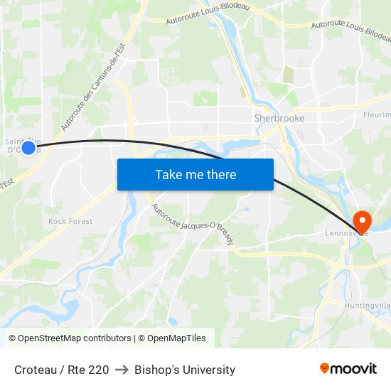 Croteau / Rte 220 to Bishop's University map