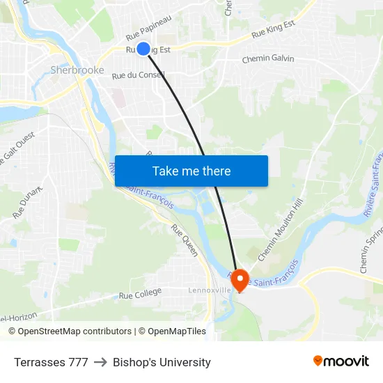 Terrasses 777 to Bishop's University map