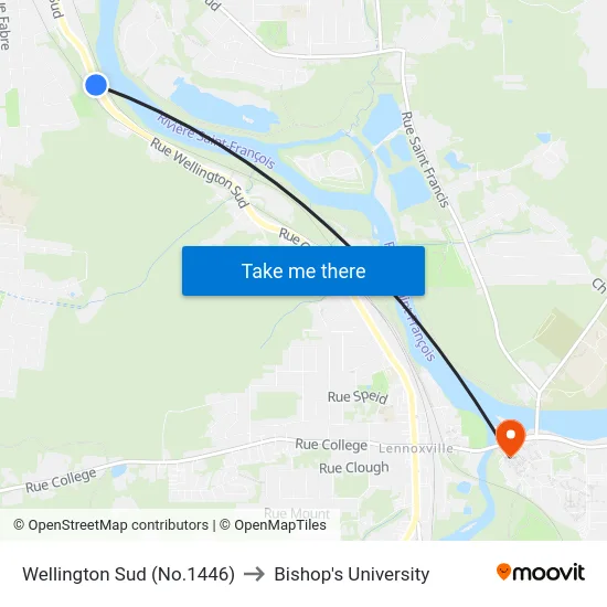 Wellington Sud (No.1446) to Bishop's University map