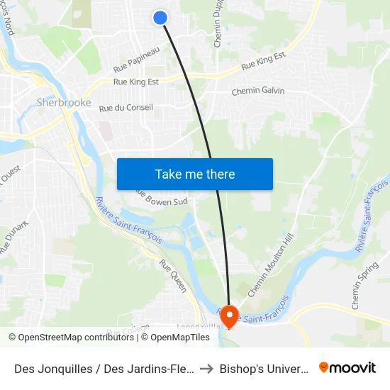 Des Jonquilles / Des Jardins-Fleuris to Bishop's University map