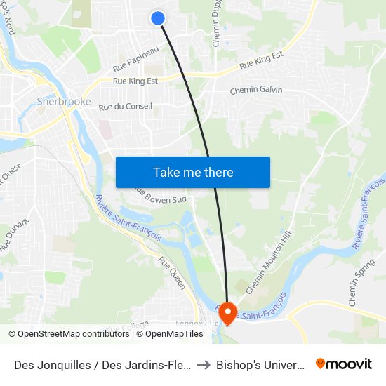 Des Jonquilles / Des Jardins-Fleuris to Bishop's University map