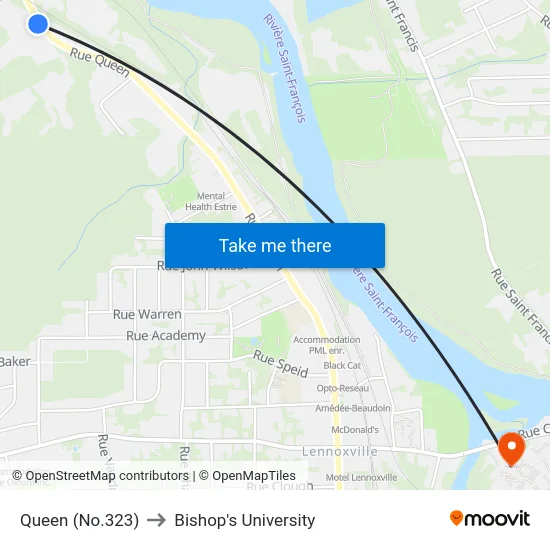 Queen (No.323) to Bishop's University map