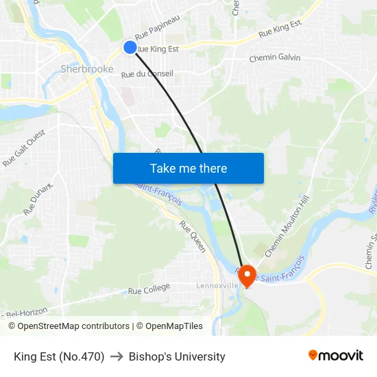 King Est (No.470) to Bishop's University map