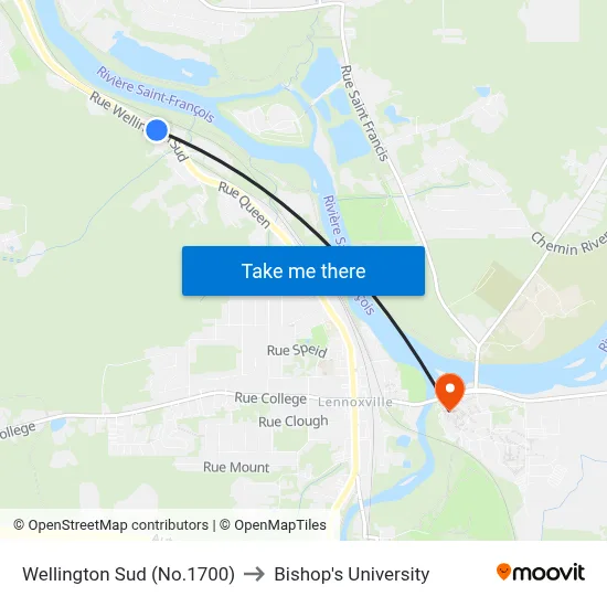 Wellington Sud (No.1700) to Bishop's University map