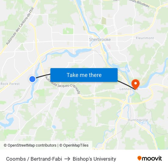 Coombs / Bertrand-Fabi to Bishop's University map