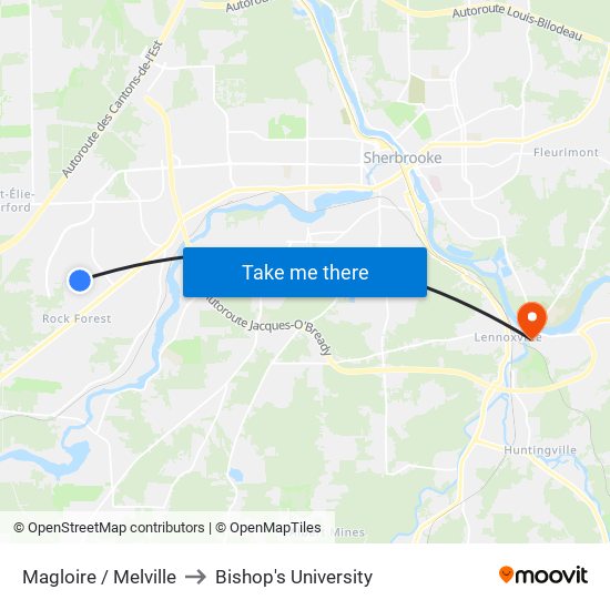 Magloire / Melville to Bishop's University map