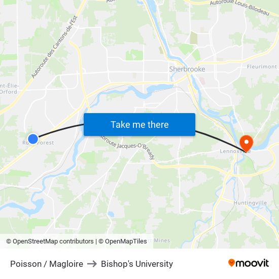 Poisson / Magloire to Bishop's University map