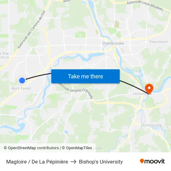 Magloire / De La Pépinière to Bishop's University map