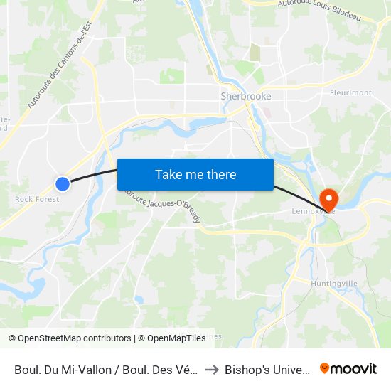 Boul. Du Mi-Vallon / Boul. Des Vétérans to Bishop's University map