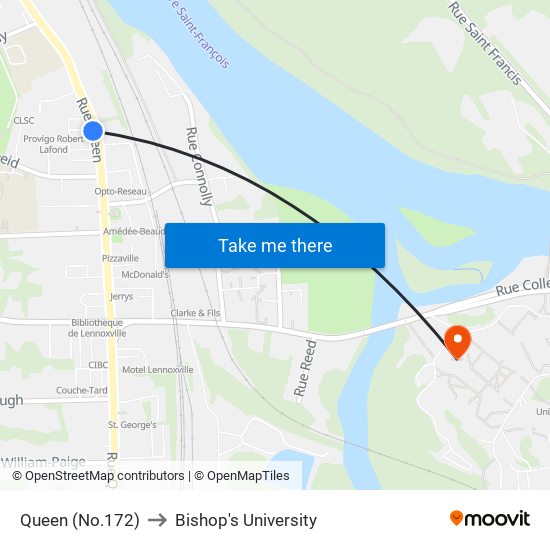 Queen (No.172) to Bishop's University map