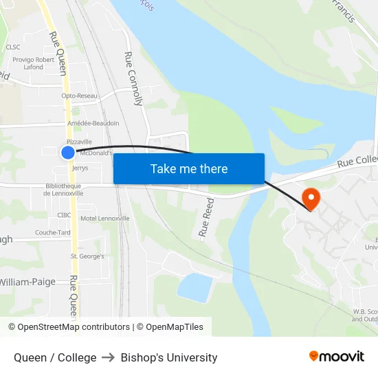 Queen / College to Bishop's University map